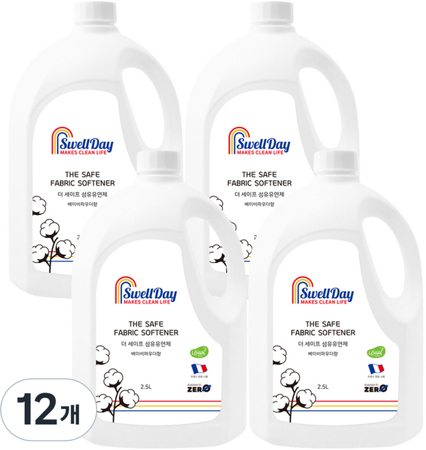 스웰데이 더 세이프 섬유유연제 베이비파우더향, 2.5L, 12개