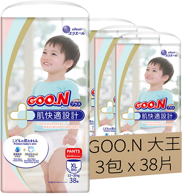 GOO.N 大王 日本製 肌快適褲型紙尿褲 12~20kg, XL, 114片