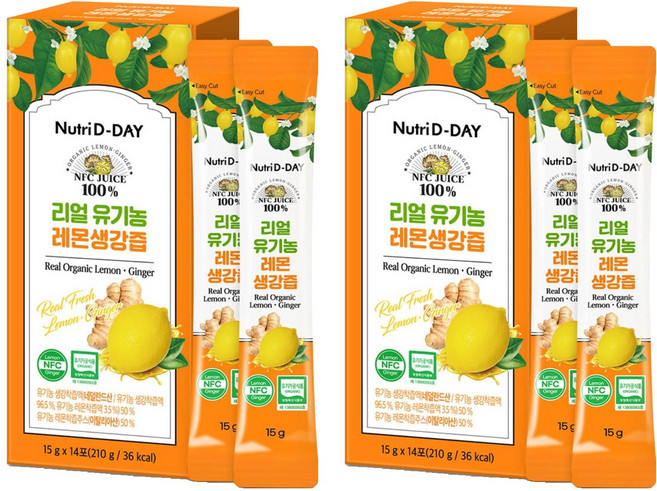 뉴트리디데이 리얼 NFC 유기농 레몬생강즙 100% 14포, 210g, 2개