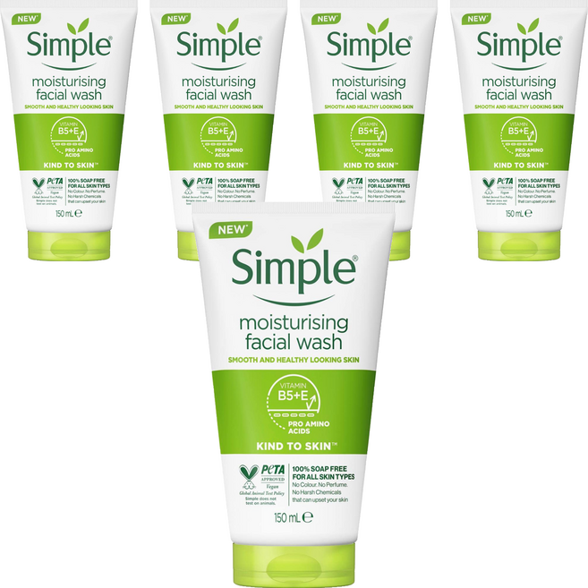 Simple 清妍 親膚系列 溫和保濕潔顏乳, 150ml, 5件