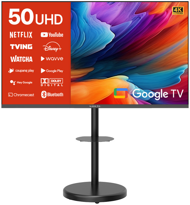 와이드뷰 4K UHD 구글 3 스마트TV + 블랙 이동식 스탠드 세트, 127cm(50인치), 티비(WGE50UT1), 스탠드(EKWBYME50B), 스탠드형, 고객직접설치