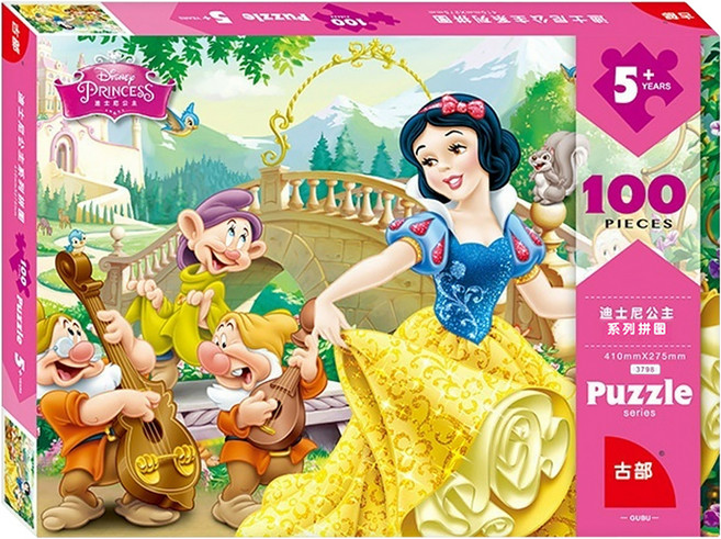 Disney 迪士尼 新款幼兒童紙盒平面拼圖/學習拼圖/益智拼圖 迪士尼公主3798 100片, 1入