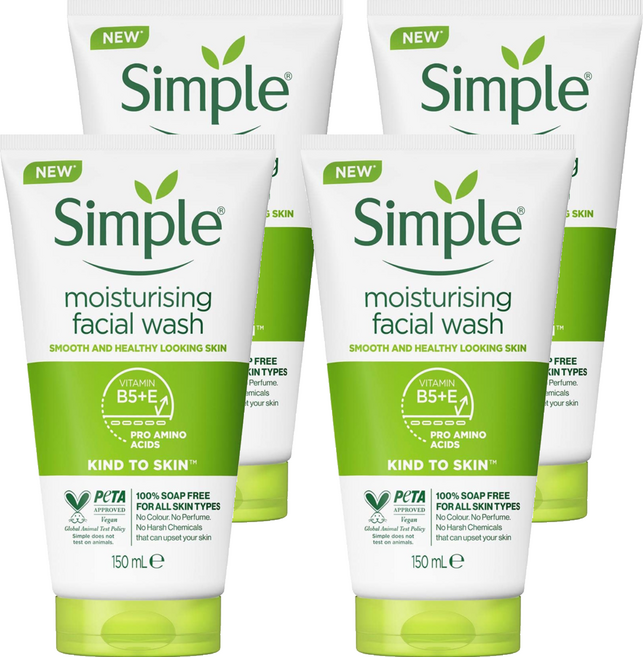 Simple 清妍 親膚系列 溫和保濕潔顏乳, 150ml, 4件