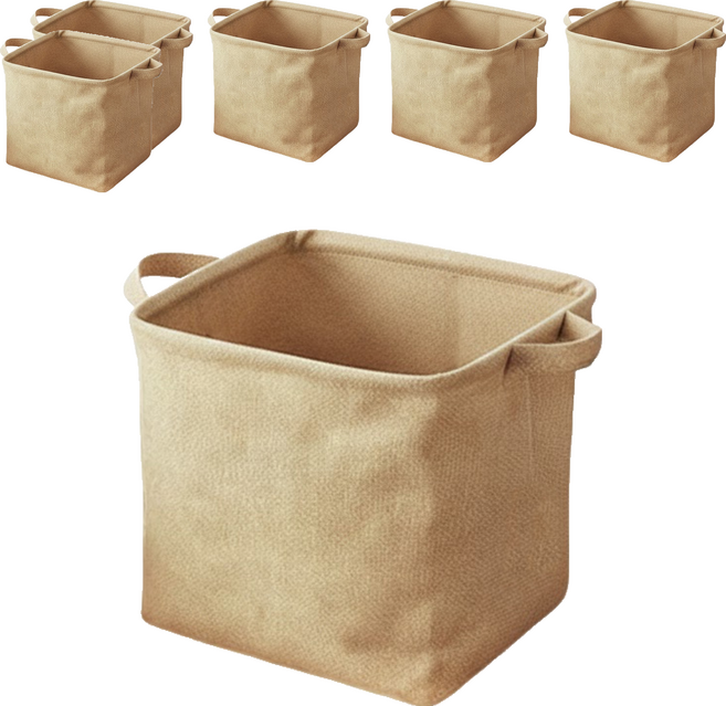 JOSIC 日系棉麻收納籃 方筒 25L, 奶茶, 6個