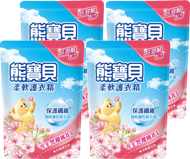 Snuggle 熊寶貝 柔軟護衣精補充包 淡雅櫻花香, 1.75L, 4包