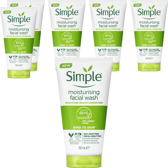 Simple 清妍 親膚系列 溫和保濕潔顏乳, 150ml, 6件