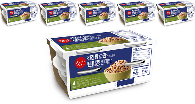 햇반 라이스플랜 렌틸콩 현미밥, 190g, 24개