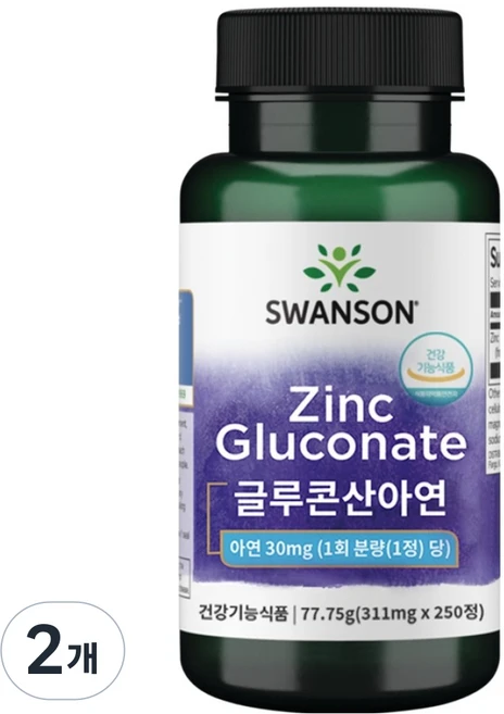 스완슨 글루콘산아연 30mg, 250정, 2개 - 쿠팡