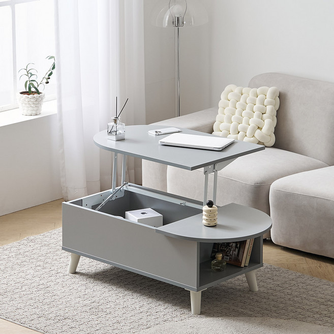 파로마 타원형 리프트업 소파 테이블 방문설치, 그레이