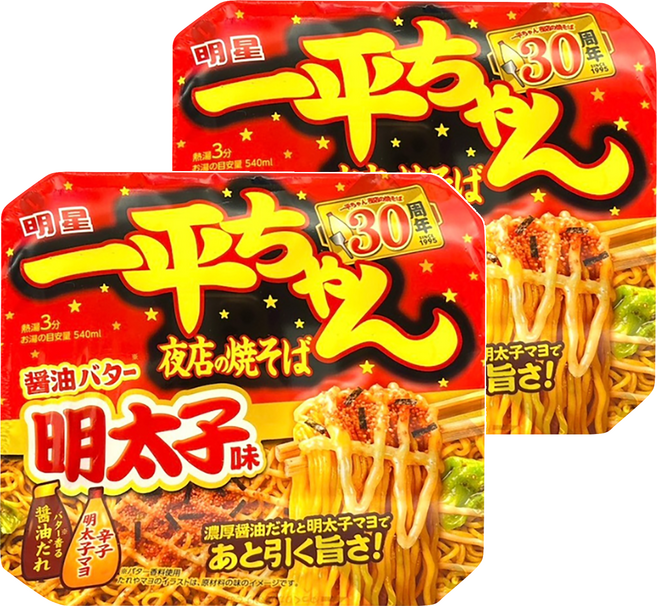 明星食品 一平 夜店炒麵 醬油奶油明太子風味 127g, 2入