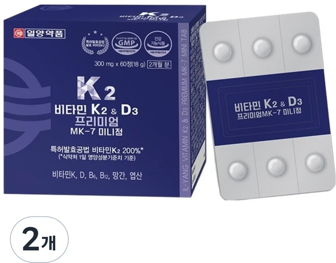 일양약품 비타민 K2 D3 프리미엄 MK-7 미니정 18g, 2개, 60정 - 쿠팡