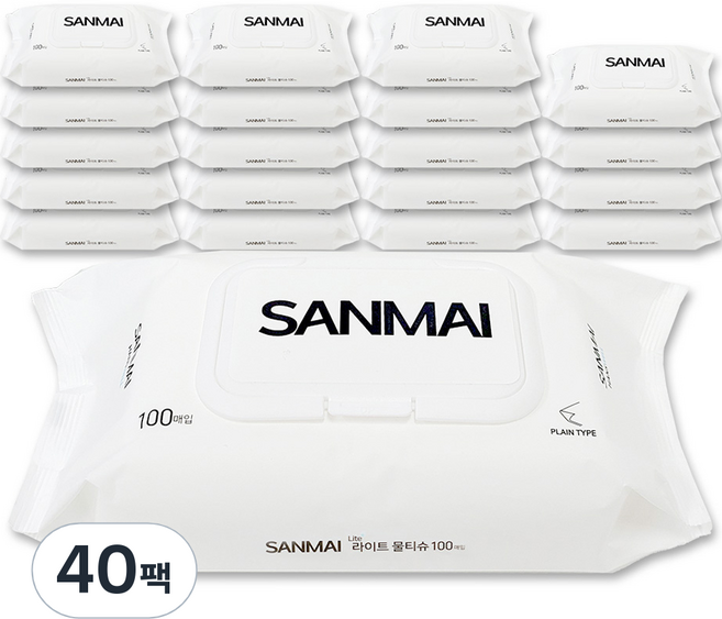 한스웰 SANMAI 저자극 라이트 물티슈 캡형, 40g, 100매입, 40개