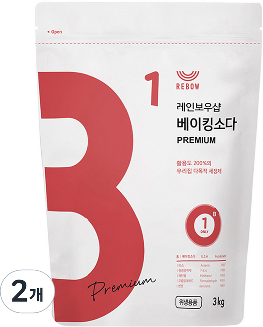 레인보우샵 베이킹소다 프리미엄, 3kg, 2개
