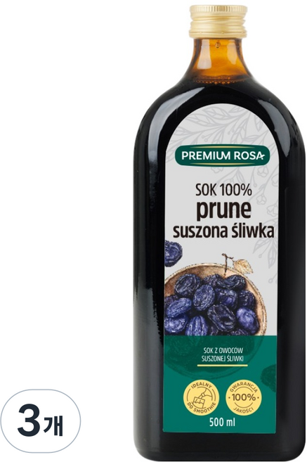 프리미엄로사 유리병 푸룬 주스, 3개, 500ml