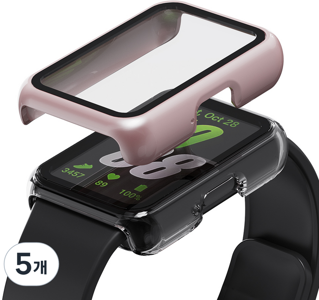 칸탐 갤럭시 핏3 호환 풀커버 강화유리 케이스 2p 세트, 투명+핑크, 5개