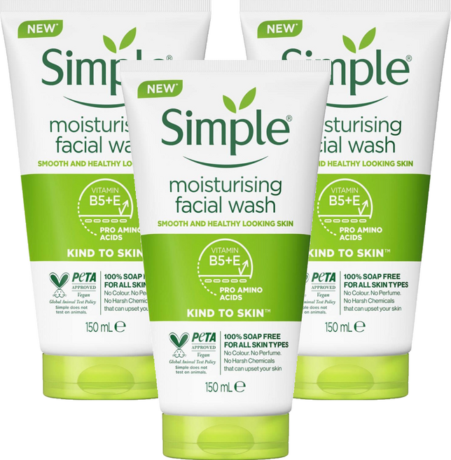 Simple 清妍 親膚系列 溫和保濕潔顏乳, 150ml, 3件