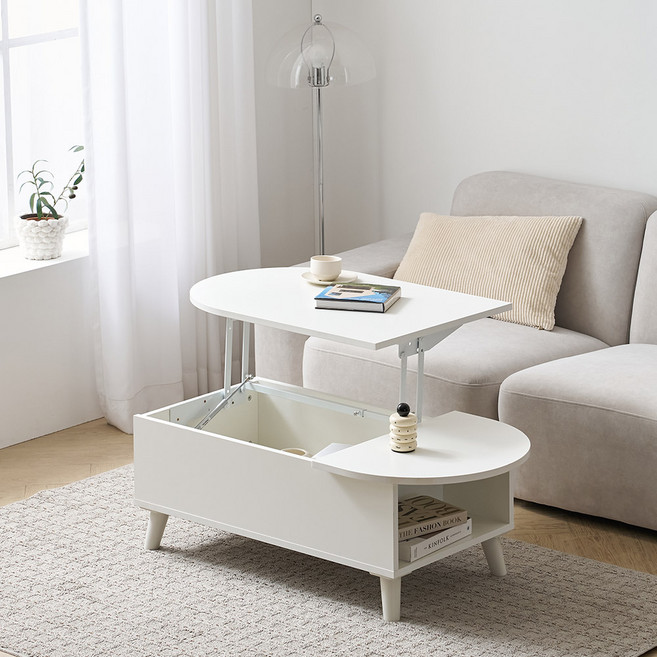 파로마 타원형 리프트업 소파 테이블 방문설치, 화이트
