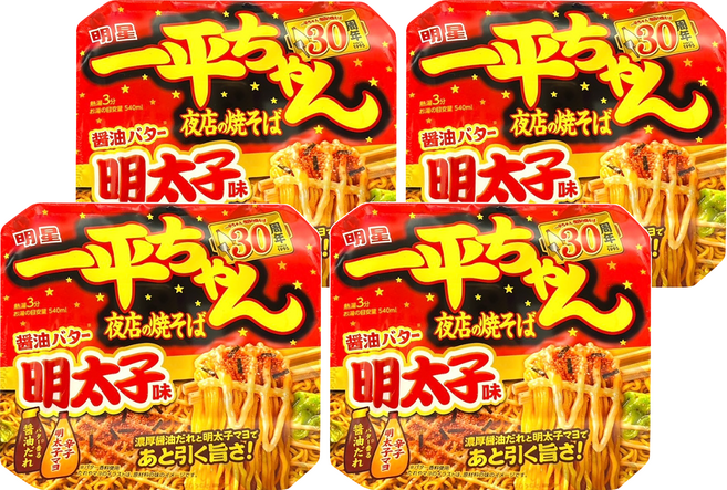 明星食品 一平 夜店炒麵 醬油奶油明太子風味 127g, 4入