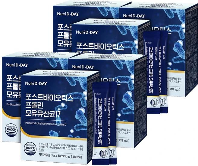뉴트리디데이 포스트바이오틱스 프롤린 모유유산균17 30p, 90g, 6개 - 쿠팡
