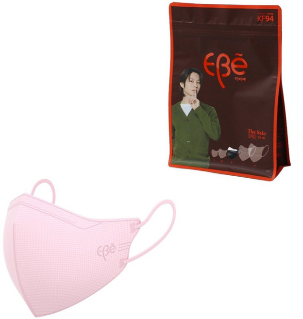 이비에 더세로 마스크 청소년 여성용 KF94 중형 + 향균파우치 세트, 연핑크, 1개, 30개입