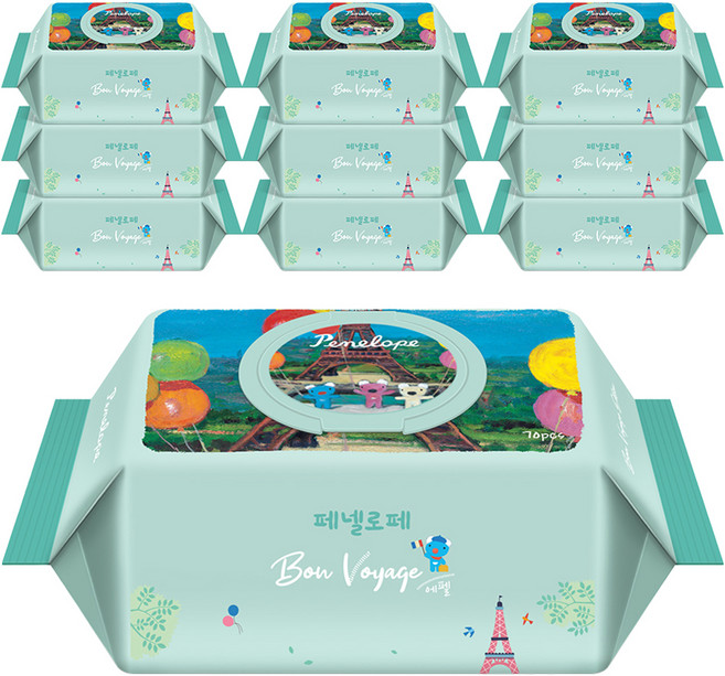 페넬로페 본보야지 에펠 아기물티슈 캡형, 75g, 70매, 10개