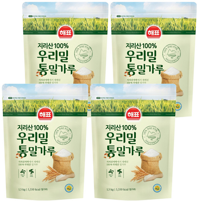 해표 지리산 100% 우리밀 통밀가루, 1.5kg, 4개