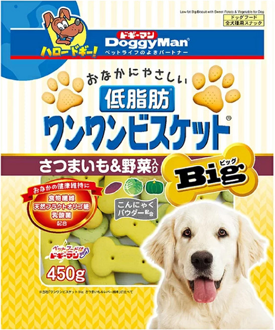 DoggyMan 多格漫 低脂消臭餅乾 大型犬用, 甜薯野菜, 450g, 1包