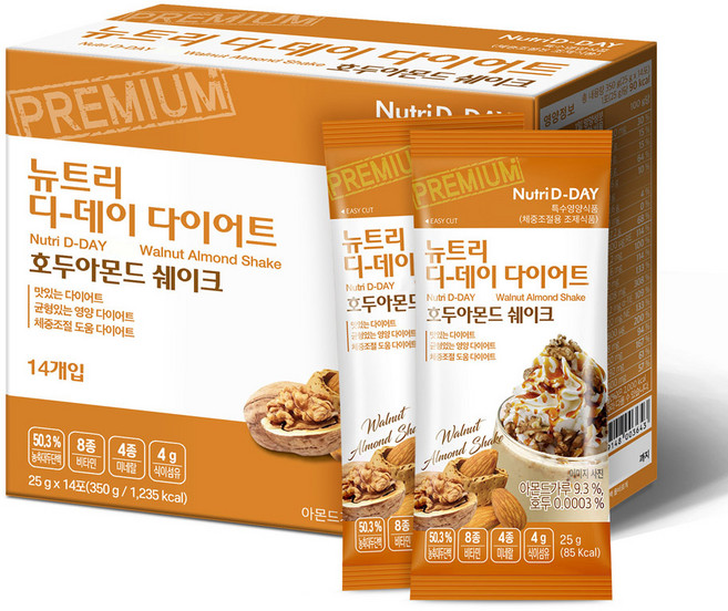 Nutri D-DAY 大豆蛋白孅姿奶昔粉 核桃杏仁口味 14包入, 350g, 1盒