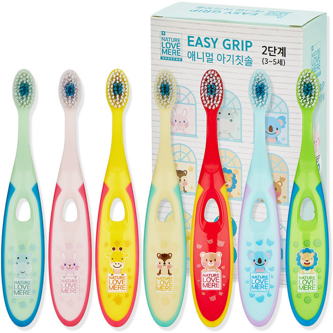 네이쳐러브메레 이지그립 애니멀 아기 칫솔 2단계, 혼합색상, 7개입, 1세트