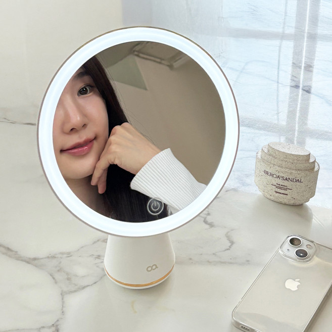 오아 뷰티 LED 무선 탁상 조명 화장대 메이크업 거울, 화이트