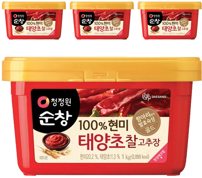 청정원순창 100% 현미 태양초 찰고추장, 1kg, 4개