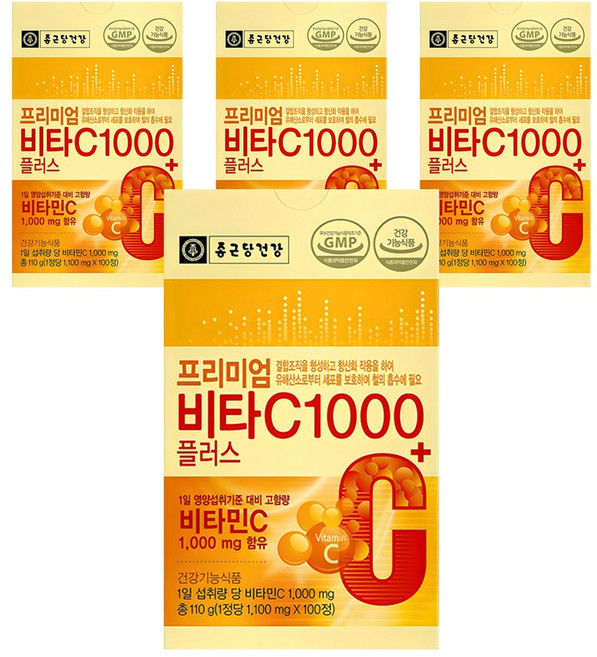 종근당건강 프리미엄 비타C 1000플러스, 100정, 4개