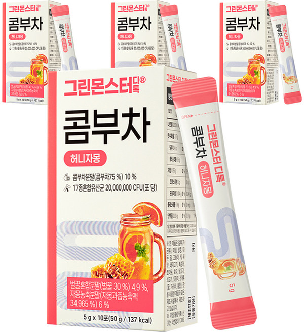 그린몬스터 디톡 허니자몽 콤부차, 5g, 10개입, 4개