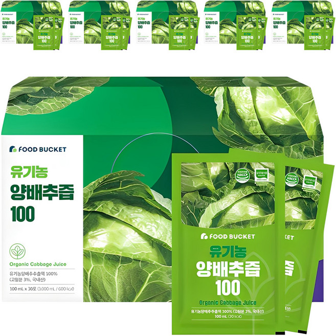 푸드버킷 국내산 유기농 양배추즙 100, 3L, 6개