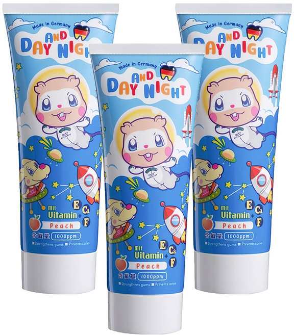 Day and Night 德恩奈 兒童牙膏 水蜜桃/草莓口味隨機, 90g, 3條