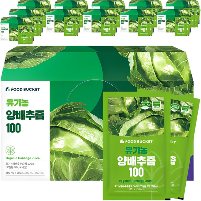 푸드버킷 국내산 유기농 양배추즙 100, 3L, 12개