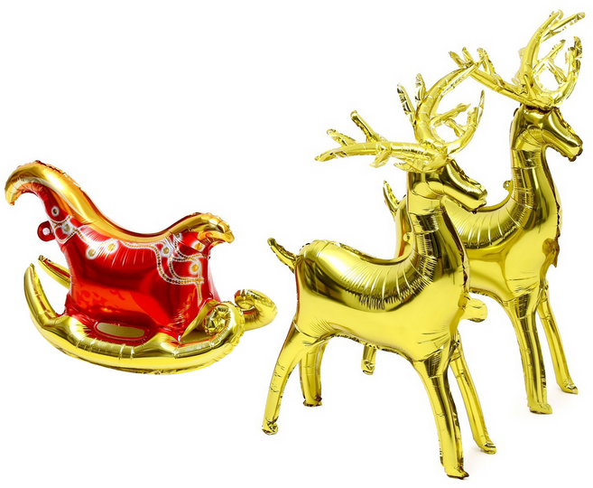 金色麋鹿拉雪撬裝飾 鋁箔氣球, 金色 + 紅色, 1個