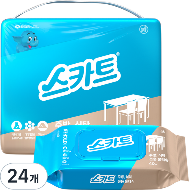 스카트 주방 식탁 전용 물티슈 40매, 24개