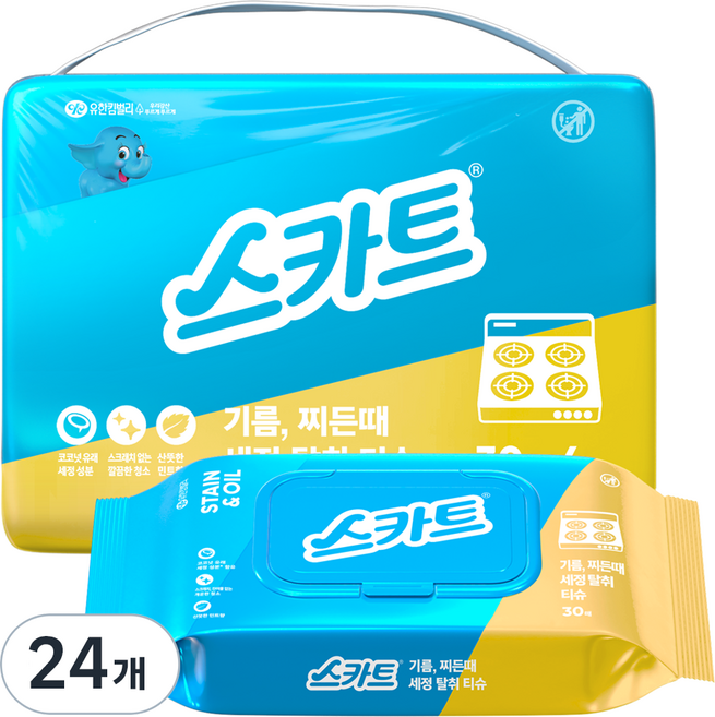 스카트 기름 찌든때 세정 탈취 티슈, 24개
