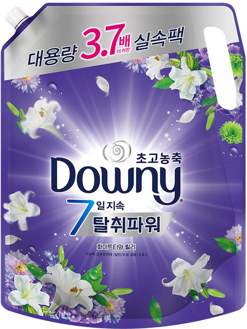 다우니 초고농축 7일지속 탈취파워 섬유유연제 화이트티와 릴리 리필, 2.6L, 1개입, 1개