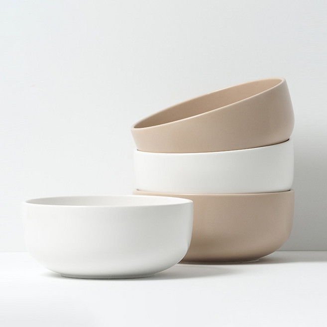 BOWLBOWL 復古碗 牛奶白 2入+焦糖米色 2入, 乳白色 2個+焦糖米色 2個, 1組