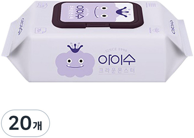 아이수 저자극 크라운 몬스터 캡형 물티슈, 75g, 70매, 20개