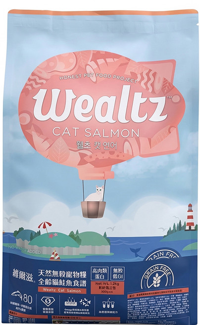 Wealtz 維爾滋 全齡貓 天然無穀寵物乾糧, 1.2kg, 1袋, 鮭魚