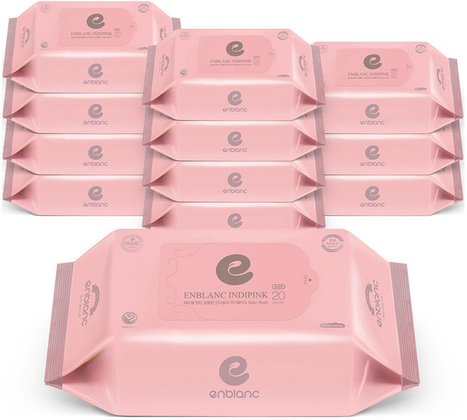 앙블랑 세이프 아기물티슈 인디핑크 휴대리필, 63g, 20매, 12개