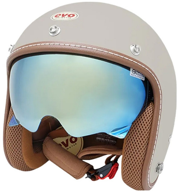 evo helmets 涼感系 內鏡復古騎士安全帽 附冰絲面罩, 芝麻奶