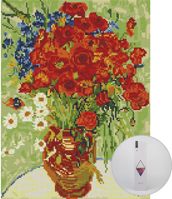 아트조이 DIY 보석십자수 30 x 40 cm, 붉은 양귀비와 데이지, 1개