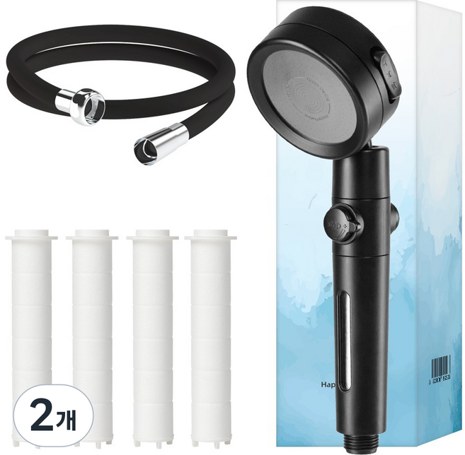 해피달링 3단조절 온오프 필터 샤워기 헤드 필터 5p 호스, 블랙, 2개