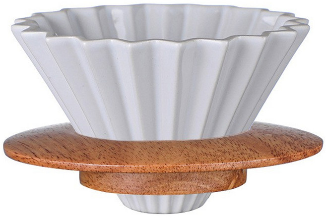 彩色陶瓷木托咖啡濾杯 2-4人份, 白色, 1組