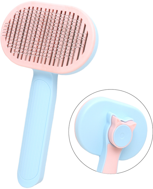 애틱트 귀여운 원터치 반려동물 빗 브러쉬, 핑크블루, 1개