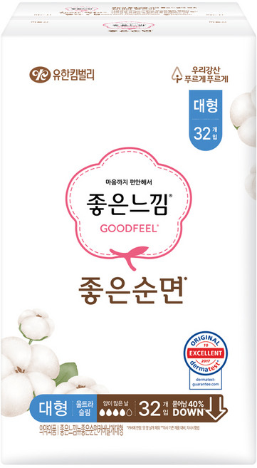 좋은느낌 좋은순면 생리대 날개형, 대형, 32개입, 1개